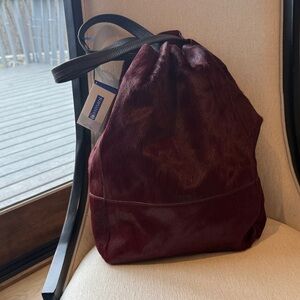 Burgundy Drawstring Backpack with Black Straps - Unbranded